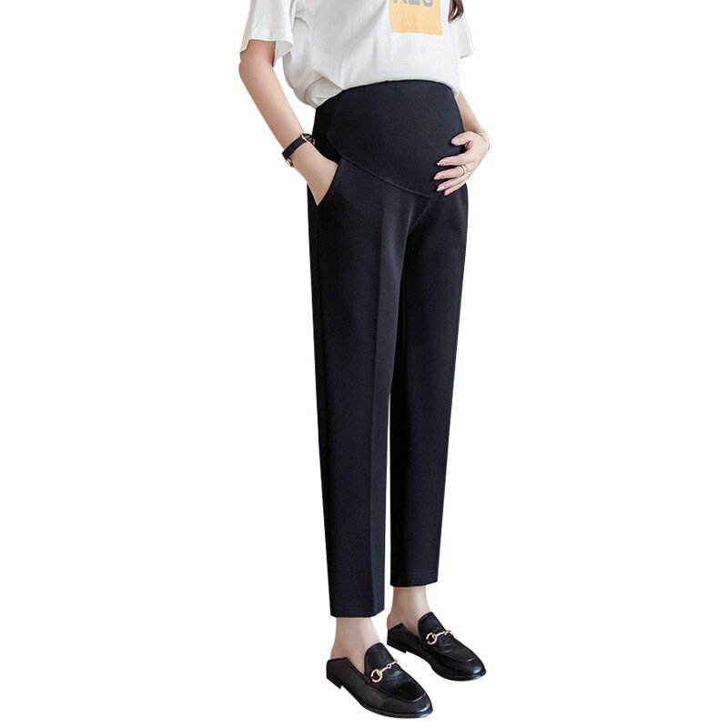 2024 Pregnant women belly pants summer black Fashion elegant maternity formal trousers ankle-length pregnancy work clothes with