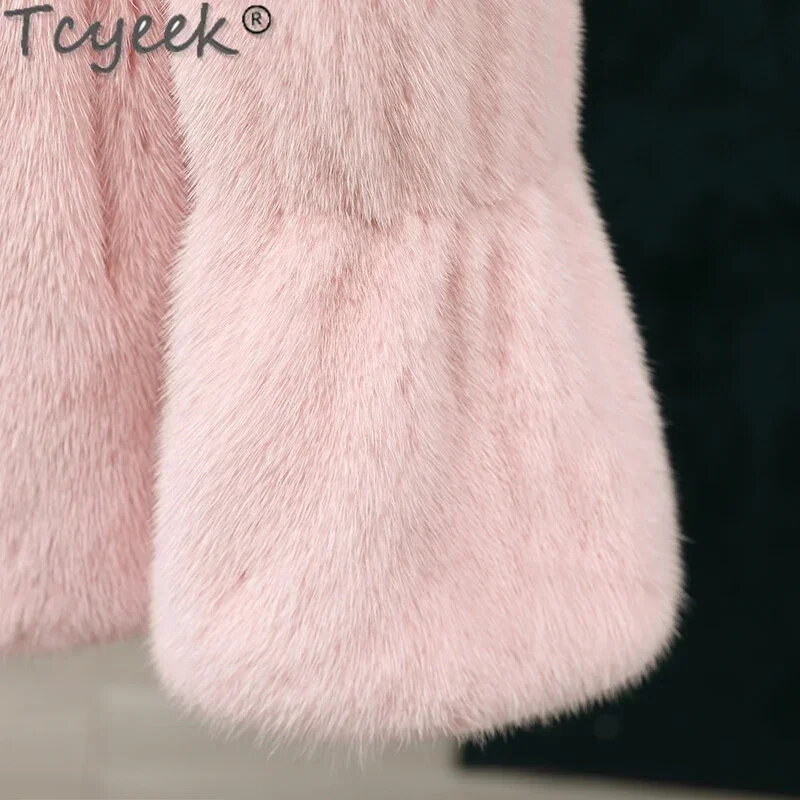 Manteau en fourrure véritable Tcyeek pour femme, combinaison de vison naturel, vêtements chauds élégants, veste en fourrure à col en V pour femme, hiver