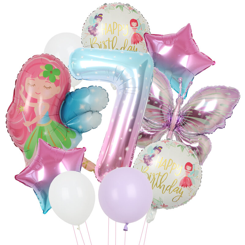 10 Stuks/1Set 3d Vlinder Ballon Set 40Inch Gradiënt Cijfer Folie Bal Baby Shower Meisje Verjaardag Bruiloft Feest Decor Benodigdheden