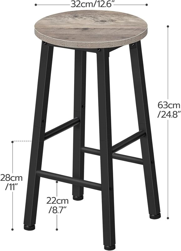 Taburetes de Bar con altura de mostrador, taburetes de Bar de 25,8 pulgadas para Isla de cocina, sillas de cocina industriales, 2 uds.