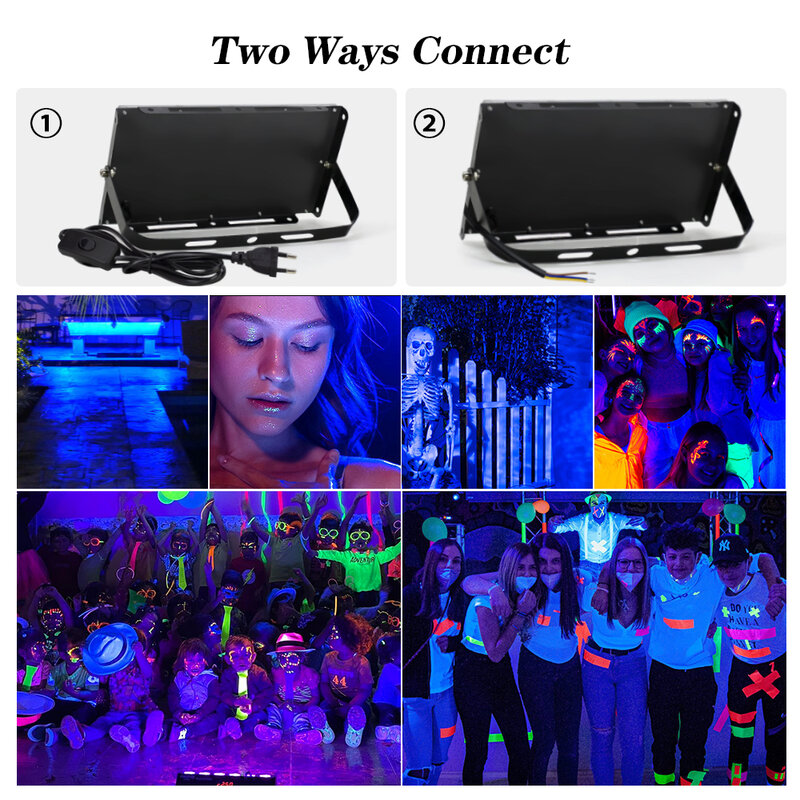 Reflector Led UV de 395nm y 400nm, lámpara ultravioleta de escenario de 220V, 50W y 100W, luz negra impermeable para fiestas y discotecas