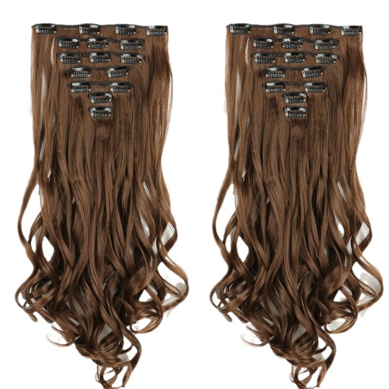 Neue Mode sieben Stück 16 Karten Set Chemiefaser langes lockiges Haar Frauen Perücken Clip Haarteil große Wellen täglich passend