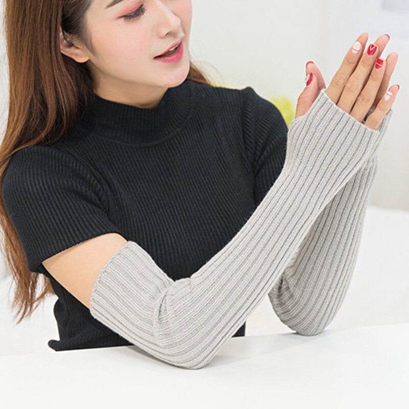 1 paio di guanti da polso lunghi con maniche lunghe da donna guanti senza dita guanto lavorato a maglia scaldamani da esterno spesso