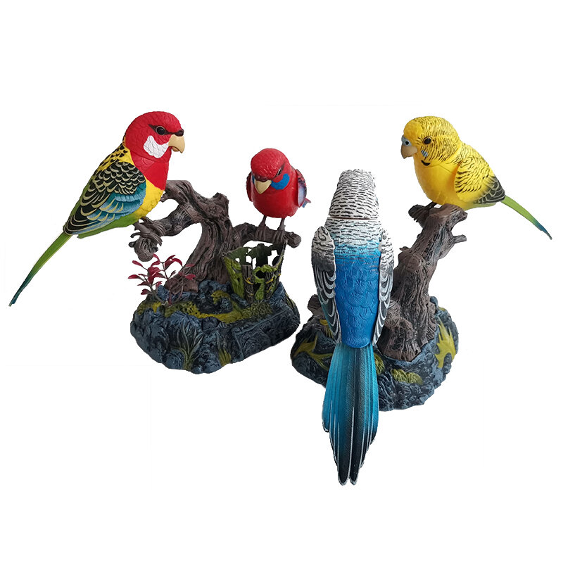 Simulasi Kontrol Suara Burung Parkit Indah 2 Unit Burung Beo Listrik Buatan Mainan Burung Bernyanyi Dekorasi Taman Rumah