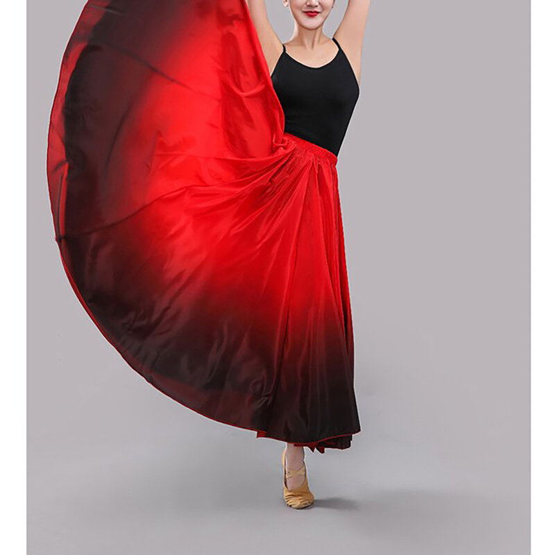 Женская юбка для танцев на 360 градусов, дышащая и Мягкая юбка контрастных цветов с широкой каймой, юбка для бальных танцев, костюм для выступлений на сцене