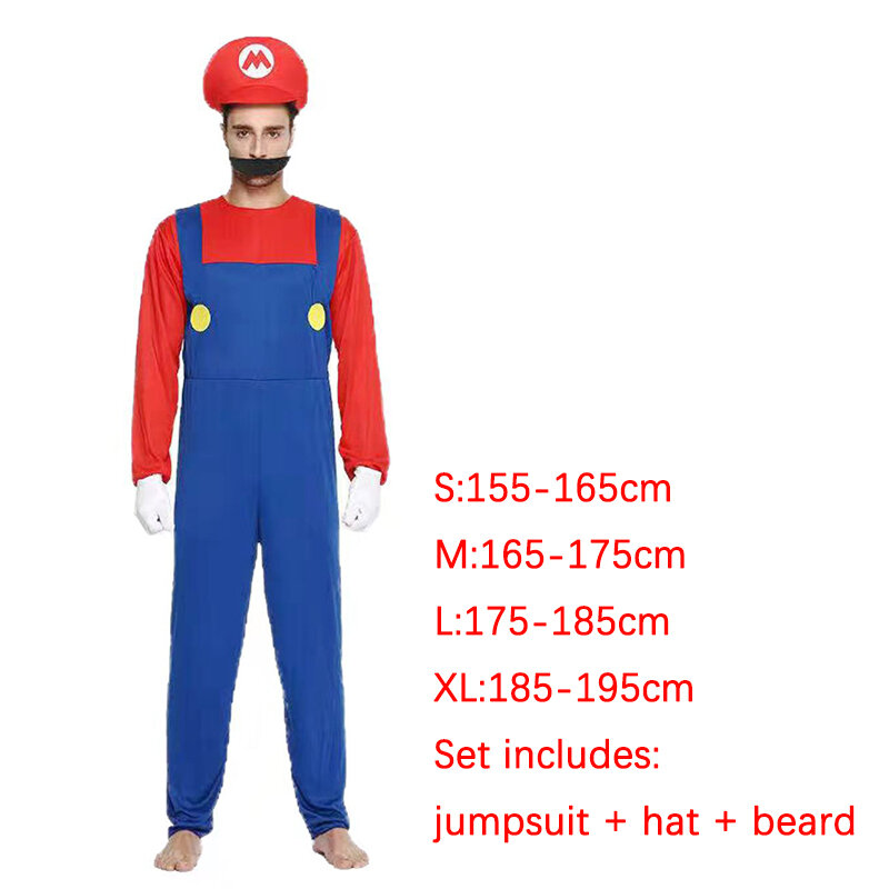 Game Funny Super Brother Marios Luigi Bros Fantasia Jumpsuit Man Dress Suit Overalls Anime Cosplay Carnival Halloween Costumes