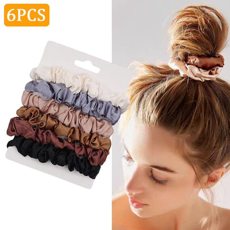 Резинки для волос женские, шелковые, однотонные, 6 шт./компл.