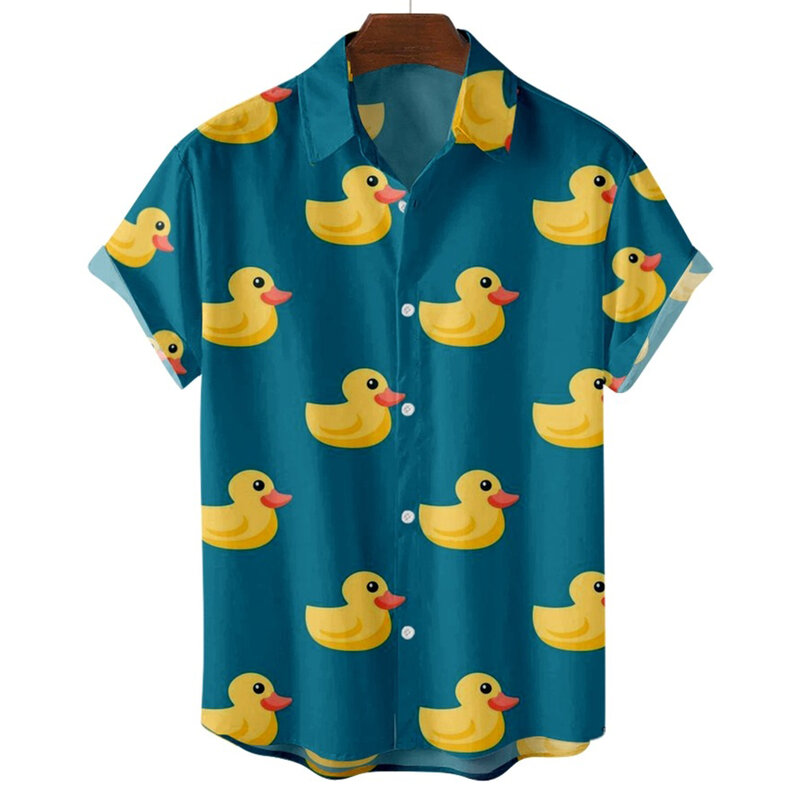 Ente 3D-Druck Hemden Männer Mode Hawaii Hemd Kurzarm lässig Strand hemden Jungen Einreiher Bluse Herren bekleidung