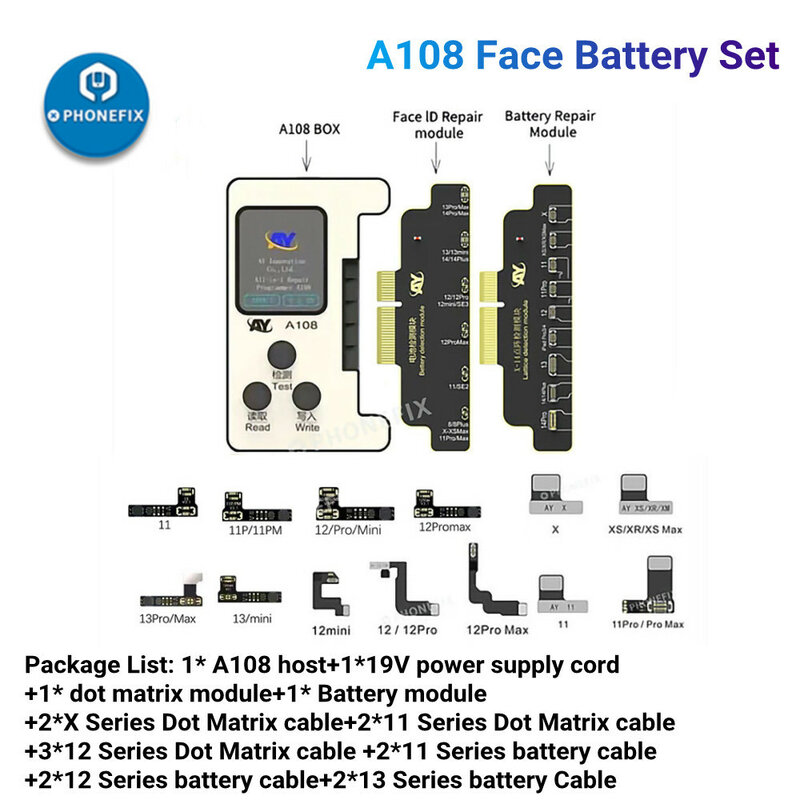 AY A108 BOX Face ID programator dla iPhone X-15ProMax projektor z matrycą punktową odczyt zapisu w prawdziwym tonie Fix zmiany danych dotyczących stanu baterii
