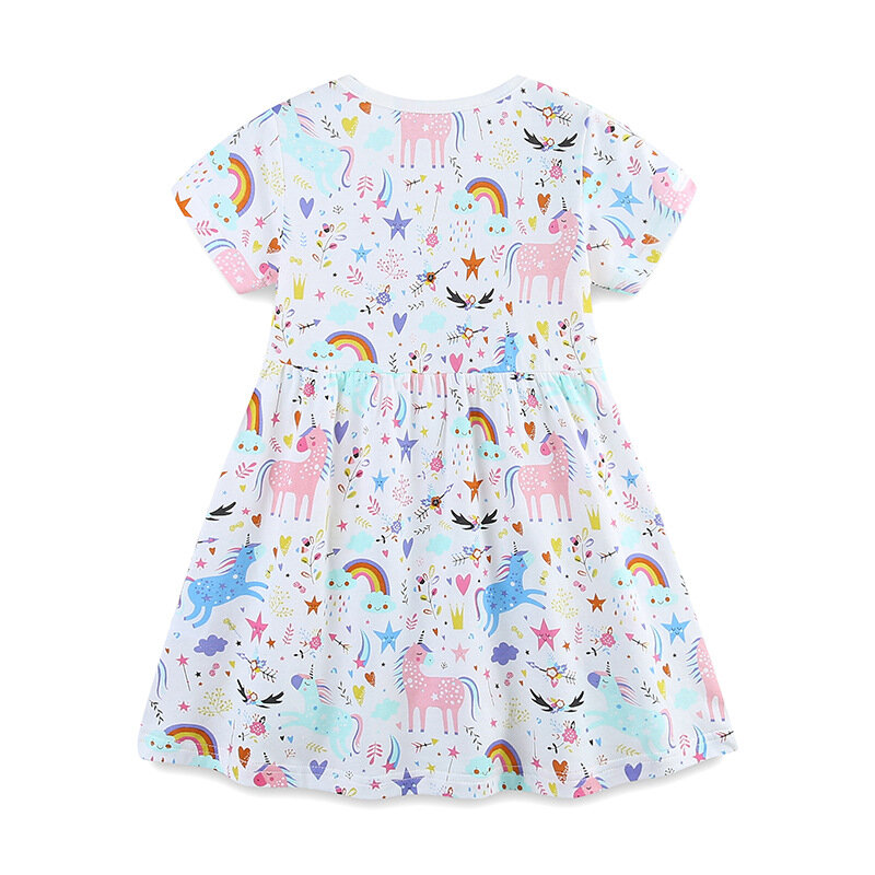 Платье для девочек в европейском и американском стиле с мультяшным единорогом и принтом принцессы Новая летняя детская одежда