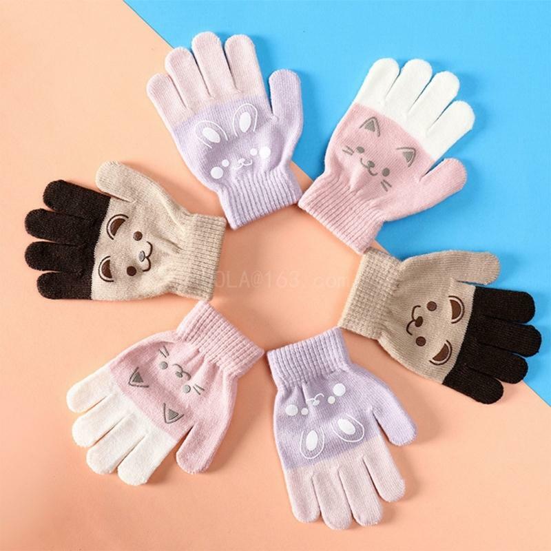 Cartoon Bear Bunny Pattern Glove Winter Warm Gloves Boys Girls Kids Outdoor Playing Winter Gloves for 4-8 Years Old