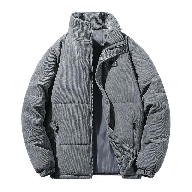 Winter Parkas Men's Jacket Cotton Coat Stand Collar Thick Padded Windproof Elastic Cuff Zipper Mid Length Men Down Coat