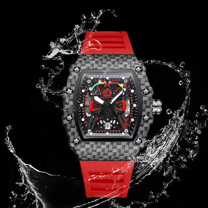Factory Dropshipping Watch For Men Sport Red Rubber Quartz Watches Business Fashiong High Quality Tonneau Mille Wristwatch Gift
