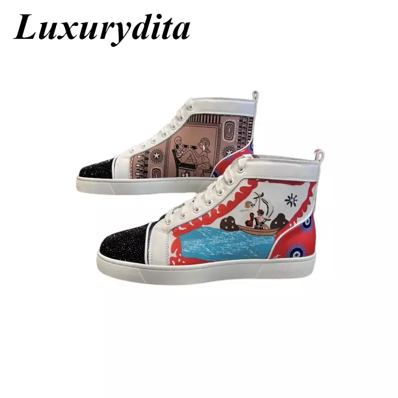 LUXURYDITA Designer Men Casual Sneakers Real Leather Red sole Luxury Womens Tennis Shoes 35-47 Fashion Unisex loafers HJ429