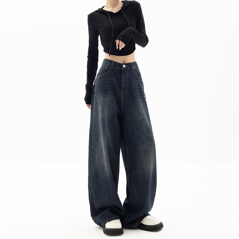 HOUZHOU Vintage Baggy Jeans Women Streetwear Y2k  Wide Leg Oversized Harajuku Denim Trouser Autumn Korean Fashion Jeans Pants
