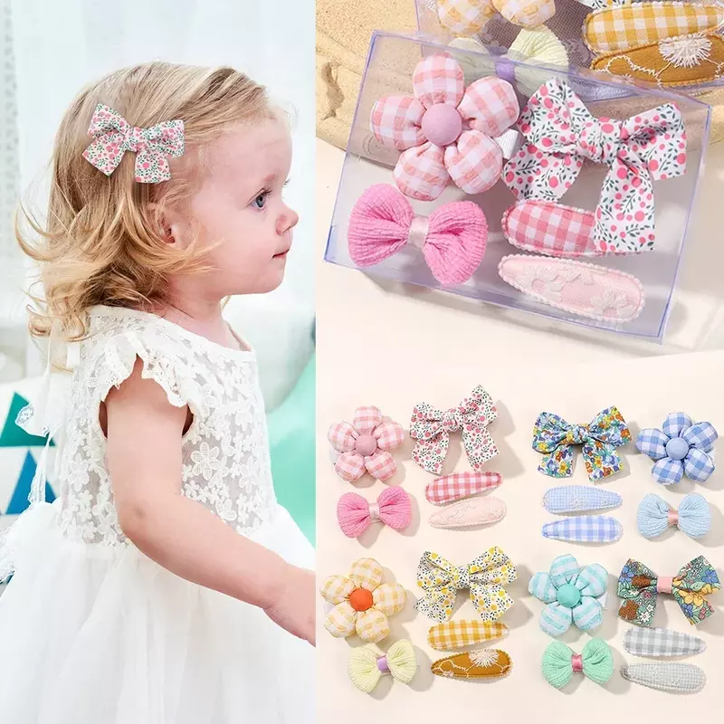 Mini Baby Girl Hair Clip Set, bonito arco floral, Bunny Princess Hairpin para criança, Lovely Bang Side Clip, Acessórios para cabelo, 5pcs