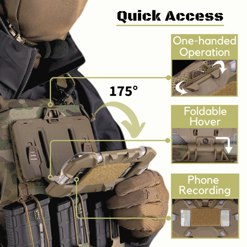 Airsoft Plate Carrier Molle Phone Carrier Outdoor Navigation Board, Quick Access Foldable Holder Tactical Vest Chest Rig Mount
