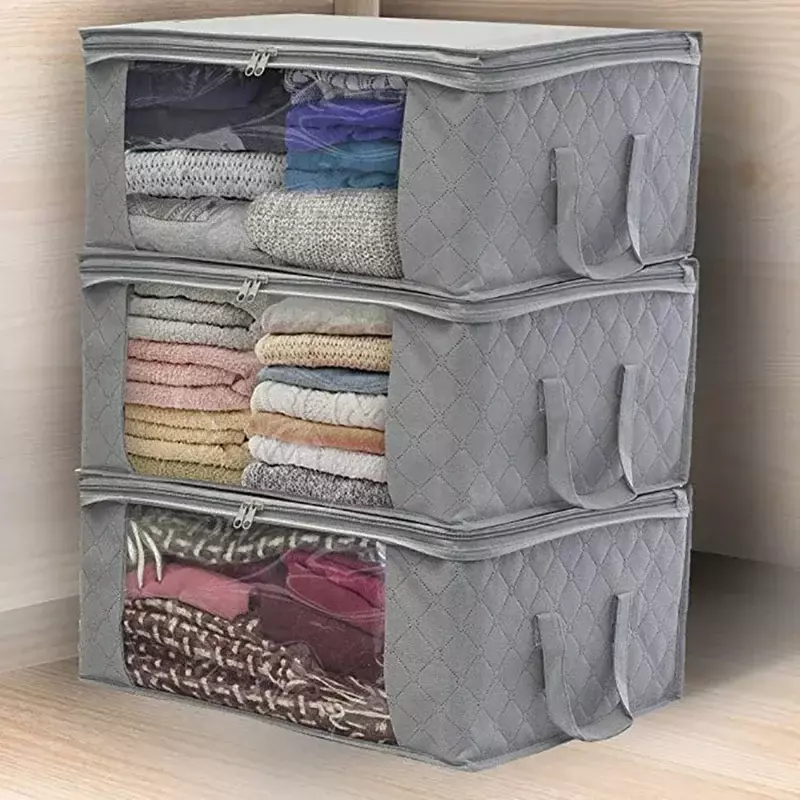 Large Capacity Clothing Storage Box Folding Non Woven Fabric Quilts Clothes Organizer Case with Zipper Organiseurs De Rangement
