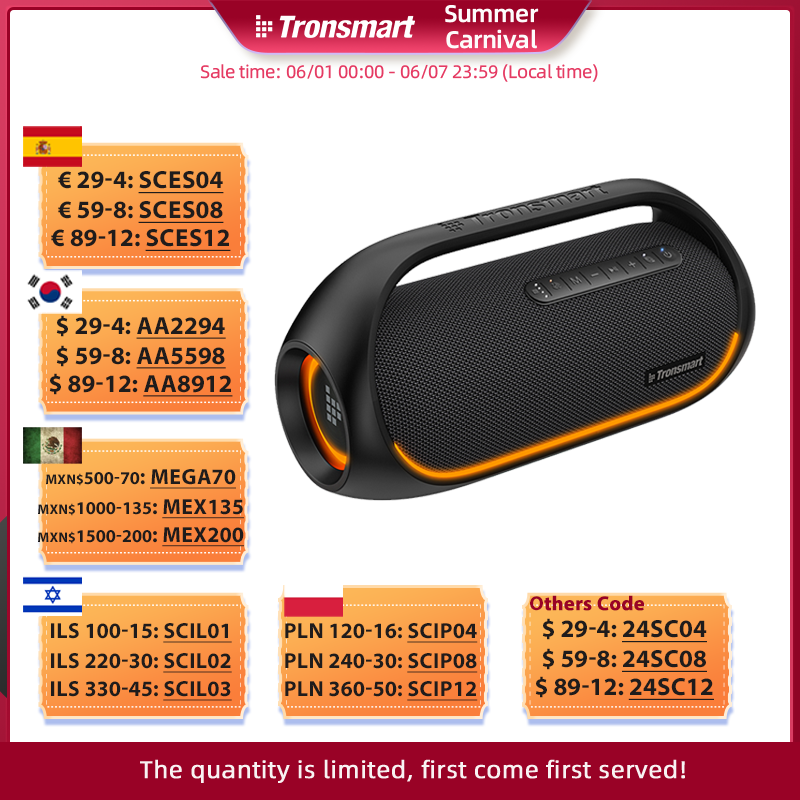 Tronsmart Bang Speaker Bluetooth 60W Speaker dengan Audio Hi-res Lossless, Bass Berat, Kontrol Aplikasi, Pegangan Portabel, untuk Pesta