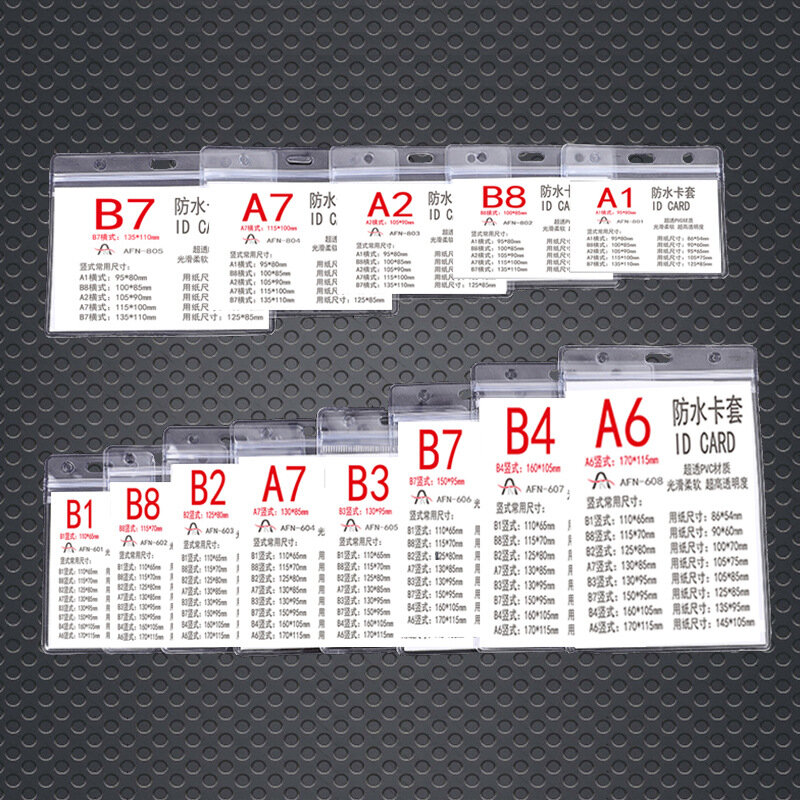 Portatarjetas de identificación con cremallera, 10 piezas, A6, PVC, transparente, Vertical, impermeable