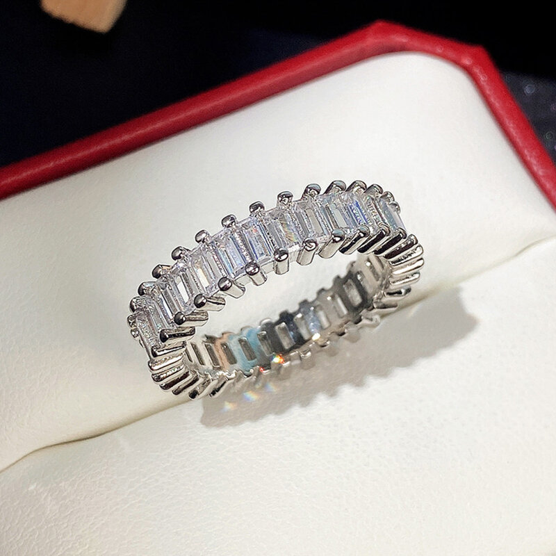 Cincin batu kristal putih wanita tipis cincin pernikahan zirkonia kubik geometris warna perak untuk wanita janji abadi Bijoux