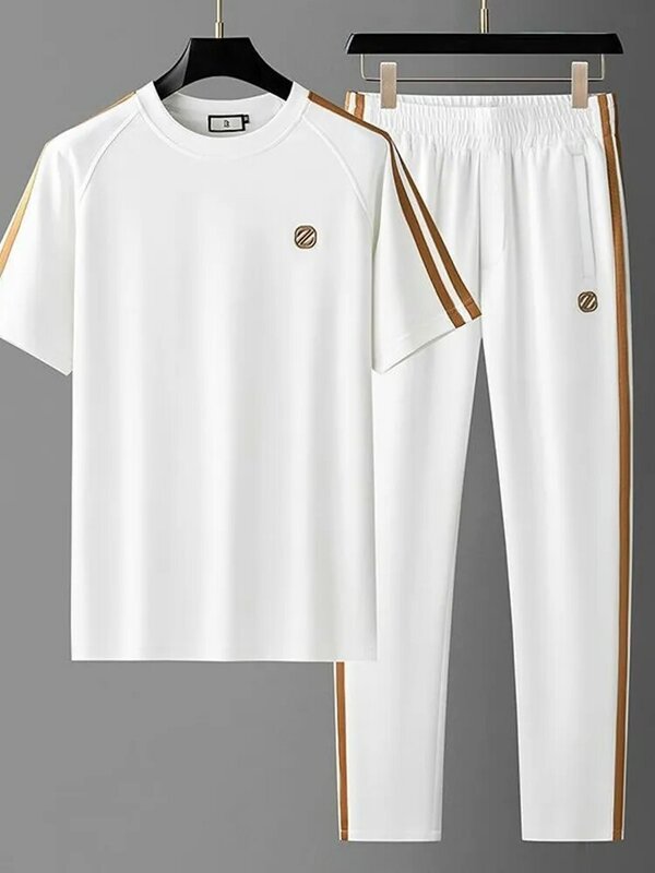 Set kaus lengan pendek untuk pria, setelan dua potong T-shirt modis kasual nyaman ukuran besar kualitas tinggi Musim Panas 2024 untuk pria