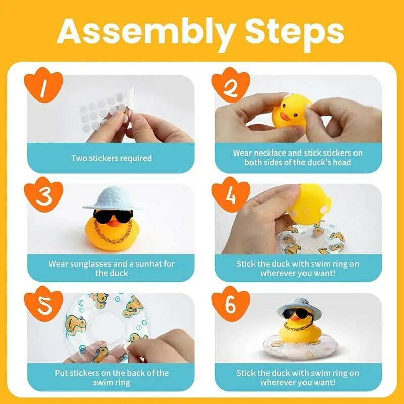 Rubber Duck Ornaments Baby Bath Toys Car Dashboard Decoration Accessories With Mini Swim Ring Sun Hat Necklace And Sunglasses