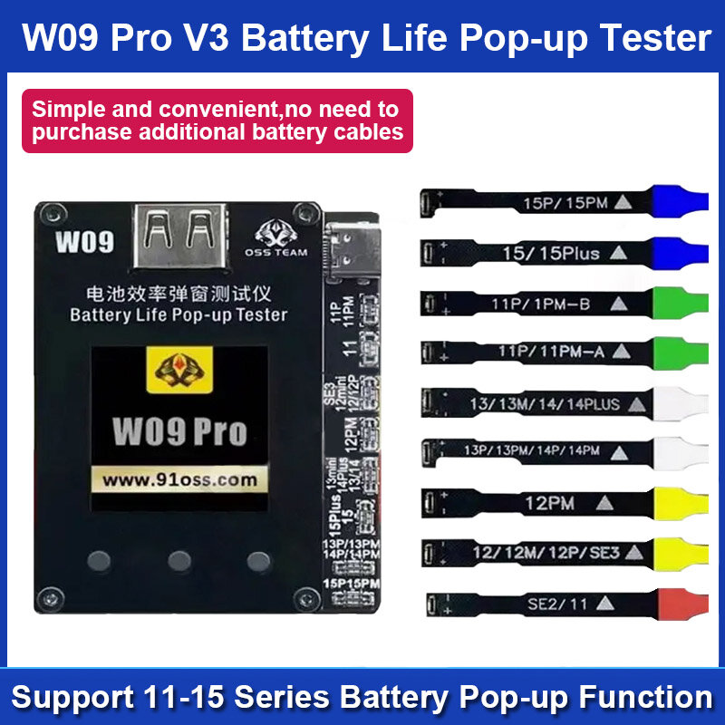 Nuovo strumento di rilevamento Pop-up della durata della batteria OSS W09 Pro V3 per lo strumento di modifica della salute della batteria di riparazione Pop-up della finestra della serie IP 11-15Full