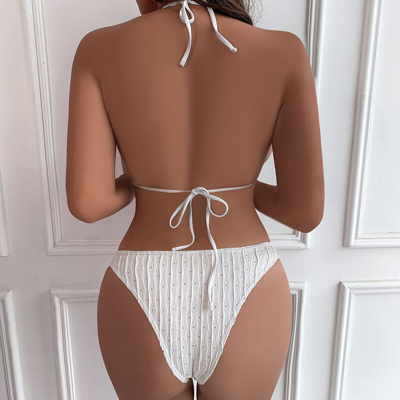 Traje de baño de dos piezas para mujer, bañador Sexy de Jacquard con cordón, conjunto de Bikini, ropa de playa, 2024