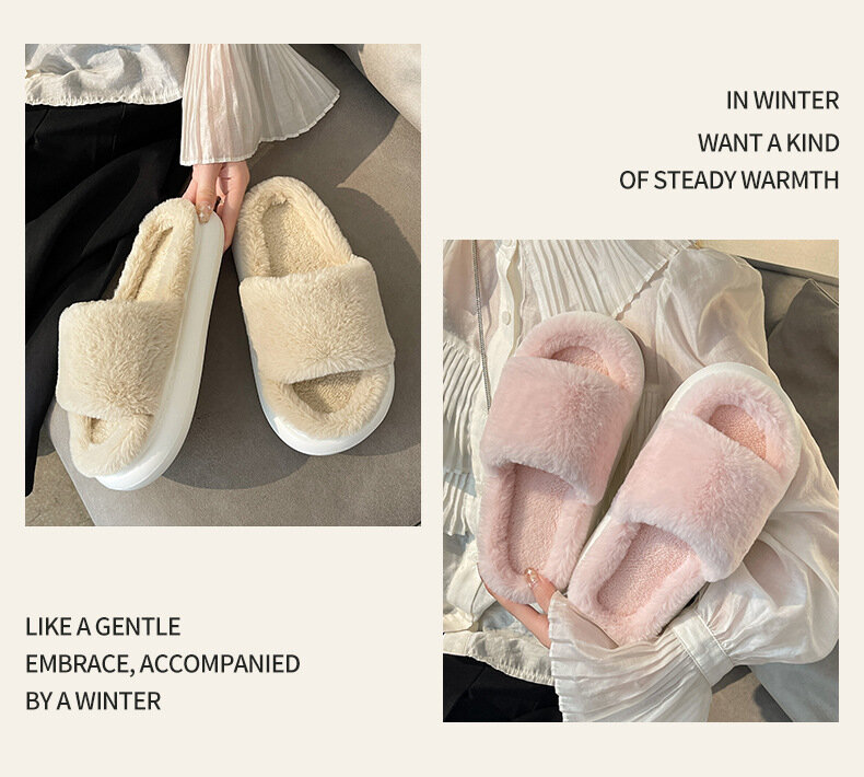 Pantuflas cálidas y mullidas para mujer, Chanclas de casa de piel esponjosa, zapatos planos a la moda para interiores, invierno, 2022