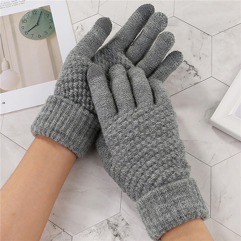 Guanto lavorato a maglia caldo in lana invernale guanti lavorati a maglia Touch Screen per cellulare guanti a dita intere guanto all'uncinetto femminile per uomo donna