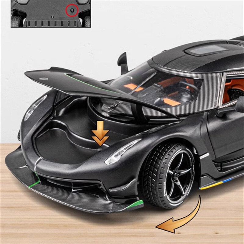 Koenigsegg jesko ataque liga carro esporte modelo diecast metal carro de corrida simulação de som e luz presente de brinquedo para crianças, 1:24
