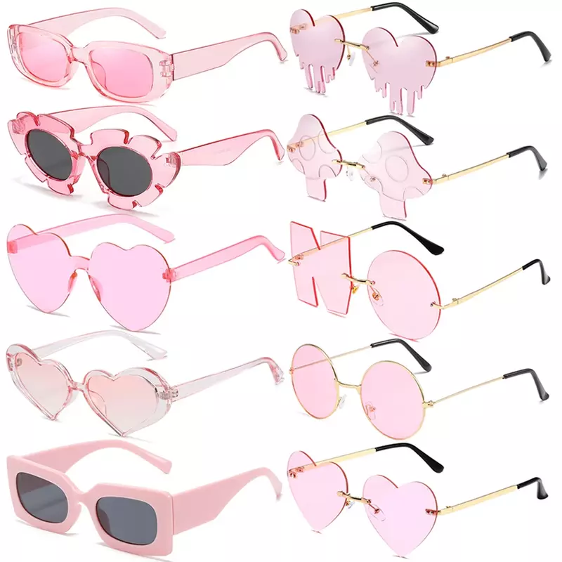 Lunettes de soleil carrées en forme de cœur pour femmes, jolies lunettes roses, protection UV400, décoration de fête d'été