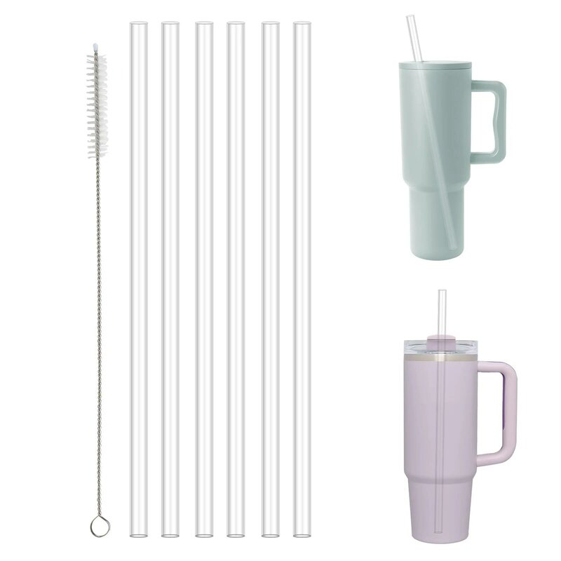 6 pack Replacement Straws for Stanley 40oz Adventure Quencher Travel Tumbler, Reusable Plastic Straws with Cleaning Brush