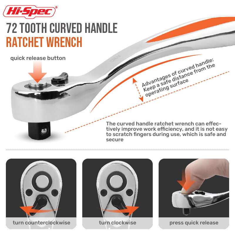 Hi-Spec General 42Pcs Auto Repair Kit 1/4 Household Repair Hand Tool Set Socket 72T Wrench Set Ratchet Screwdriver Bit With Case
