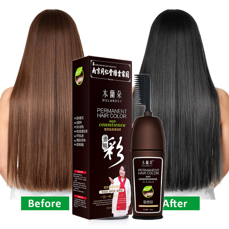 Shampoing à l'essence de ginseng naturel, coloration instantanée des cheveux, crème pour couvrir les cheveux en continu, avec peigne, 200ml