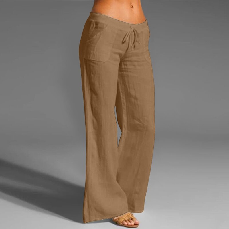 Kobiety z wysokim stanem spodnie z szerokimi nogawkami modne ze sznurkiem elastyczne spodnie w pasie w jednolitym kolorze wygodne proste nogawki długie spodnie z kieszeniami