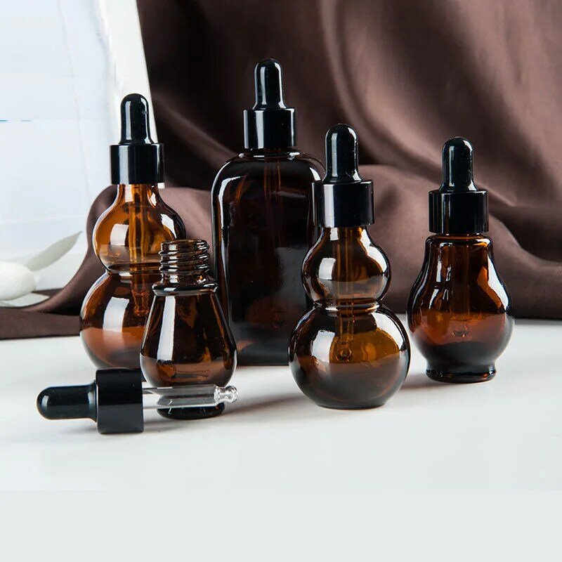 Amber Essential Oil Glass Pipette Bottles, Frasco conta-gotas vazio, Aromaterapia Líquida Marrom, Recarregável, 10-100ml
