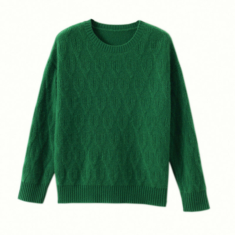 Jesienna swetry na zimę nowa sweter z okrągłym dekoltem dla kobiet luźna bluzka z długim rękawem dla matki w średnim wieku dzianina Sueter