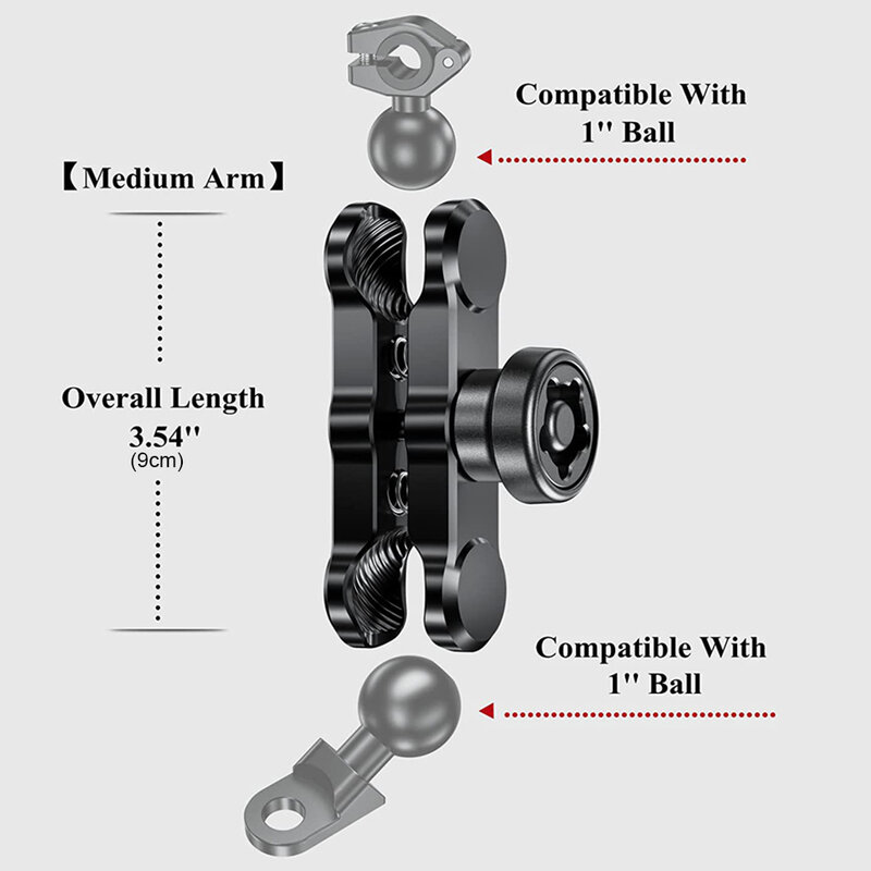 Anti-Theft Double Socket Arm Aluminum Alloy Motorcycle Extension Arm 25mm Ball Head Bike Phone Bracket Height Increasing Rod