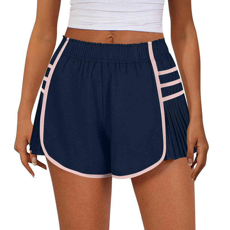 Pantalones cortos deportivos de Color liso para mujer, Shorts de cintura alta para correr, entrenamiento, gimnasio, Yoga, tenis, Verano