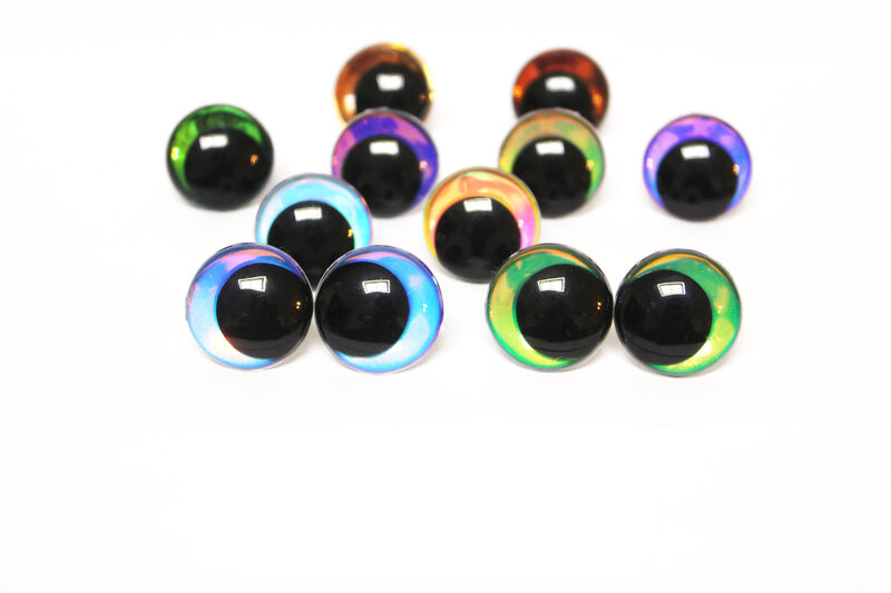 Glitter Toy Eyes com arruela, globo ocular de boneca, redondo, misturar cores, 12mm a 28mm, 5 pares, C10