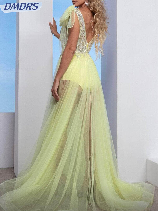 Glänzende Kurzarm A-Linie Ballkleid 2024 sexy Abendkleider charmante Tüll boden lange Kleider vestidos de novia
