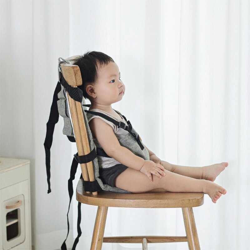 Sabuk pengaman kursi tinggi bayi, sandaran kursi bayi dapat diatur portabel, tali bahu kursi makan bayi dapat dicuci
