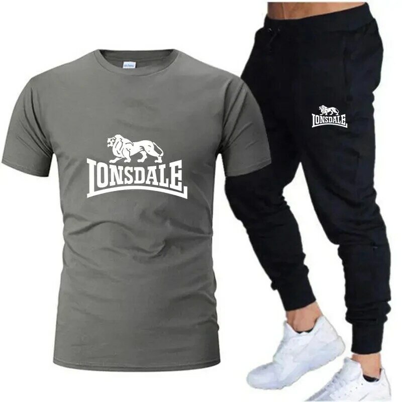 Lonsdale Zomer Nieuw Heren T-Shirt Set Sportset Bedrukt T-Shirt + Lange Broek Sneldrogend Heren Van Hoge Kwaliteit Casual 2-delige Set