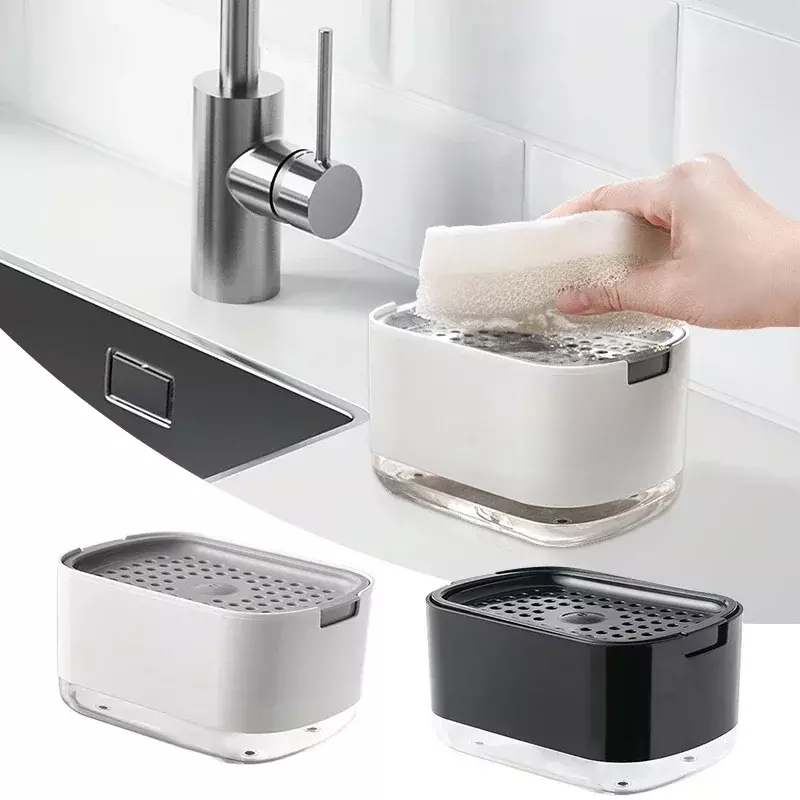 Dispenser sabun cuci piring, 2In1 Dispenser sabun cair pompa sabun dengan dudukan spons untuk aksesoris cuci kamar mandi dapur