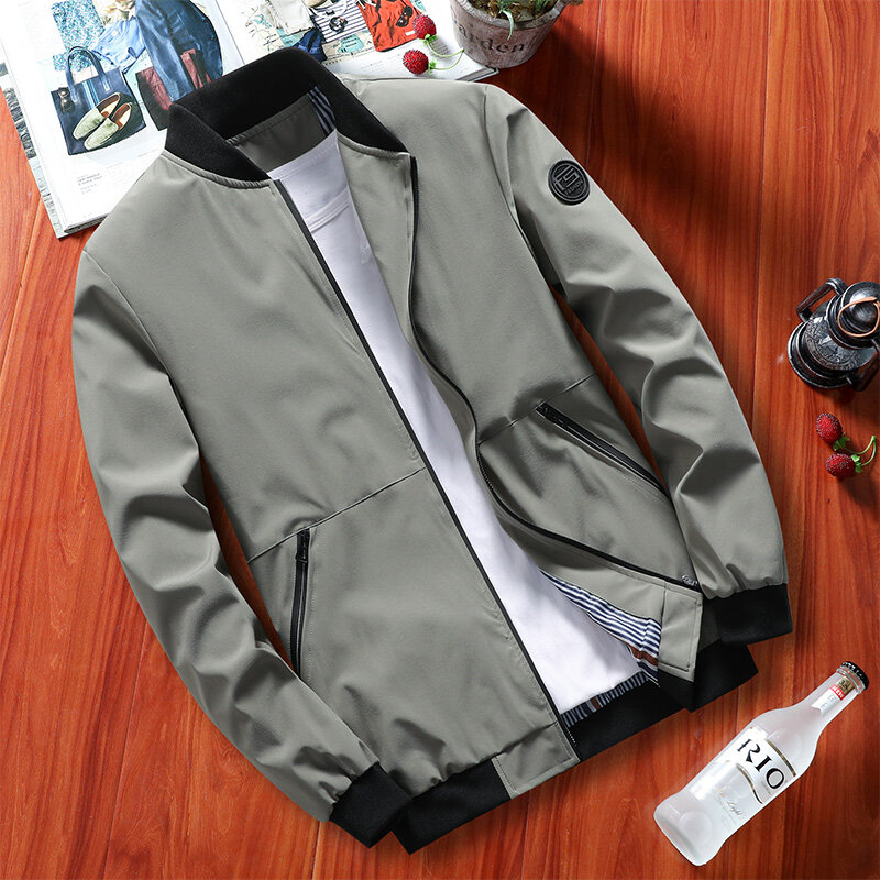 Мужская куртка-бомбер с воротником-стойкой, однотонная Повседневная Уличная бейсбольная куртка в Корейском стиле, весна 2024