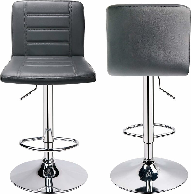 Stołek barowy zestaw 2, nowoczesne regulowany stołek barowy stołek barowy z tylnym, obrotowym stołkiem barowym (Grey)