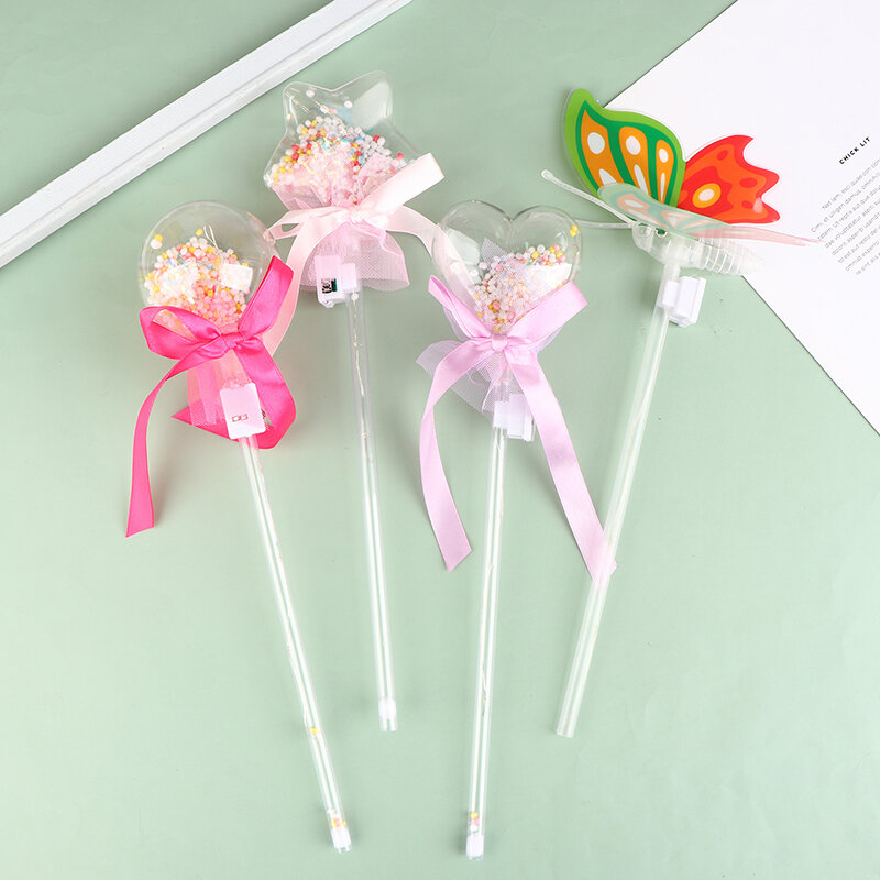 1 buah tongkat bersinar warna-warni anak-anak Bintang Hati berkedip kupu-kupu gadis putri tongkat peri properti pesta Cosplay tongkat mainan menyala