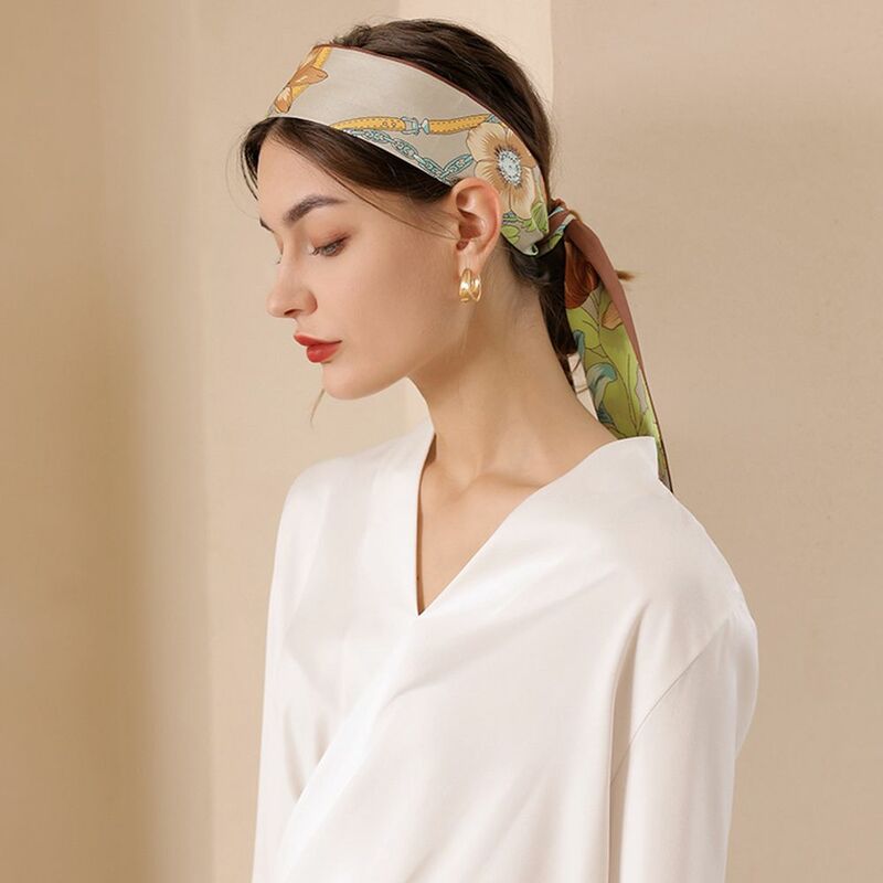 Fitas multifuncionais de bolsa de impressão floral para mulheres, lenço estilo coreano, fita longa, faixa de cabelo, estilo pastoral